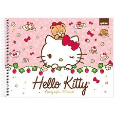 a hello kitty notebook with an image of a teddy bear on the front and pink background