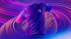 a purple shirt with an abstract design in the background