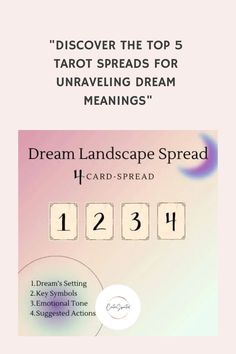 a card with the words dream landscape spread on it and an image of a clock