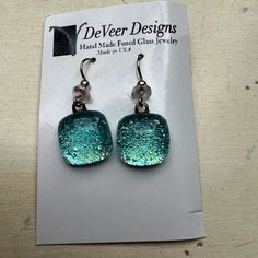 Deveer Designs Hand Made Fused Glass Jewelry In A Beautiful Blue And Silver Shimmery Color Made In The Usa Never Used, Brand New Glass Infused Jewelry, Glass Fusion Jewelry, Stain Glass Jewelry, Matte Gold Earrings, Modernist Earrings, Unicorn Earrings, Rose Gold Hoop Earrings, Artisanal Design, Stained Glass Jewelry