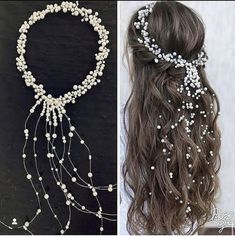 two pictures side by side, one with beads and the other with pearls on it