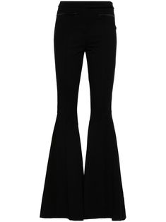 black stretch-jersey flared design seam detailing two front jetted pockets two rear flap pockets front button and zip fastening 70s Fashion Black, Black Bell Bottom, Black Flares, Flared Trousers, Wardrobe Edit, Bell Bottom Pants, Flare Trousers, Fashion Black