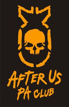 the logo for after us pa club, with an image of a skull in orange