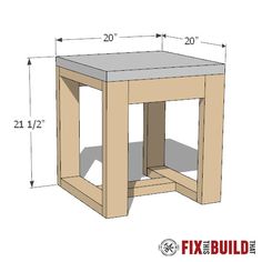 a wooden table with measurements for the top