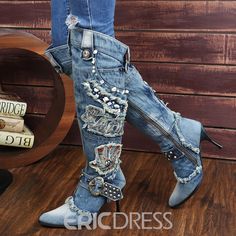 Heel Knee High Boots, Goth Shoes, Designer Denim, Gothic Punk, Vintage Boots, Designer Boots