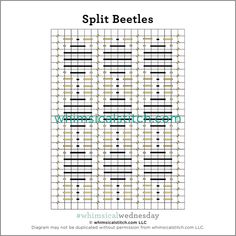 the knitting pattern for split beetles is shown in black and white with gold stars