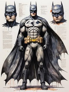 the batman costume is shown in three different poses