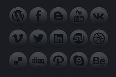 a set of black and white social media buttons with different logos in the bottom right corner