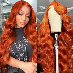 PRICES MAY VARY. Ginger Lace Front Wigs Human Hair Material : 350# Ginger Orange Colored Trendy Color Fashion Style,Highlight Your Skin Tone. Soft, Full & Luxurious Body Wave Wavy Texture,No Tangle,No Shedding,Long Life Span,Human Hair Wigs Are Incredibly Versatile, Allowing You To Style With Hot Tools Such As Curling Irons, Flat Irons, Blow Dryers, And Hot Combs 13X6 HD Lace Front Wigs Human Hair : Upgaded 13x6 Lace Frontal Large Parting Space, Can Be Parted Anywhere,Transparent Swiss HD Lace M Hair Front, Auburn Brown, Ginger Women, Wig Straight, Indian Human Hair, 100 Human Hair Wigs, Front Hair Styles, How To Style Bangs, Hair Brown