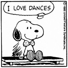 a black and white drawing of a dog with a thought bubble above it that says, i love dances