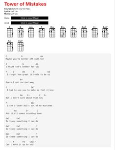 the guitar chords page for tower of mistkes