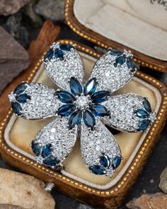 Symbol Jewelry, Amethyst Jewelry, Diamond Flower, Sapphire Engagement, Blue Gemstones, Marquise Cut, Flower Brooch, High Quality Jewelry, Estate Jewelry