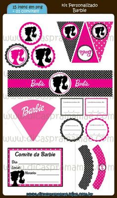 pink and black baby shower party printables with name tags, cupcake toppers