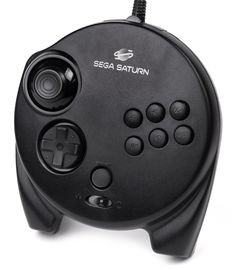 an image of a black game controller with buttons on it's side and the words sea saturn written in white