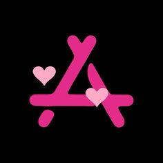 the letter z is made up of pink hearts on a black background, and it appears to be in two different languages