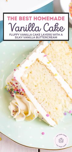 the best homemade vanilla cake recipe with fluffy vanilla cake layers and sprinkles