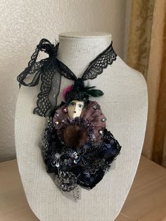 One of a kind Handmade Bohemian Brooches For Collectors, Vintage Handmade Brooches For Party, Handmade Vintage Party Brooches, Vintage Handmade Brooch For Evening, Handmade Vintage Brooch For Evening, Art Deco Lady, Brooch Necklace, Doll Art, Necklace Pendant