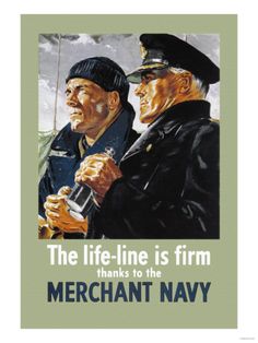 an image of two men shaking hands in front of the caption that says, the life - line is firm thanks to the merchant navy