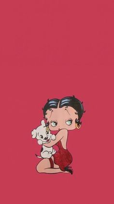 Betty Boop sitting on her legs hugging Pudgy Betty Boop, I Love, Red, Pink, Beauty, White