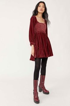 Free People Aesthetic, Velvet Sleeve, Dress With Corset, Velvet Mini Dress, Date Night Dresses, Mini Velvet Dress, Mini Dress With Sleeves, Free People Dress, Ethnic Fashion