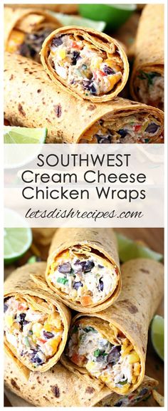 southwest cream cheese chicken wraps with limes and cilantro