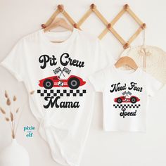 Need four speed family matching shirts, Fourth birthday race car outfit, Pit crew fourth birthday tee, Pit crew Mama, racing birthday gift Options for Pit Crew: Need four speed Mama Mummy Daddy Brother Sister Auntie Uncle Cousin Grandma Grandpa sizes: see photo Material:  180 gsm 100 % cotton Washing Instruction: Cold, gentle wash setting with like colours only Flip the shirt inside out before washing Do not tumble dry Do not use harsh detergents or bleach Do not dry clean Warm iron, inside out Race Car Outfit, Pit Crew Shirts, Fourth Birthday, Birthday Tee, Grandma And Grandpa, Family Birthdays, Crew Shirt, Kids Graphic Tees, Matching Shirts