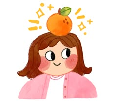 a drawing of a girl with an orange on top of her head and the words, i love you