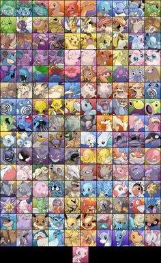 an image of many different pokemon characters in the style of pixel art, hd png