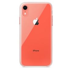 an iphone xr case with the back side facing up, in coral red and clear