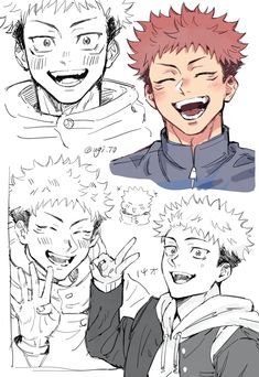 three different pictures of the same person with red hair and an open mouth, one is laughing