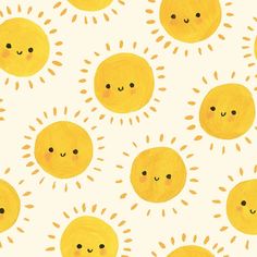 the sun is drawn in yellow on a white background with orange spots and small smiling faces