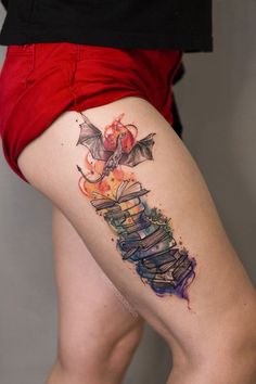 Book Tattoo & Dragon Traumatic Childhood Tattoo, Zodiac Academy Tattoo Ideas, Booklover Tattoo, Book Dragon Tattoo, Writer Tattoo, Mandala Hand Tattoos, Hp Tattoo