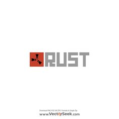 the logo for rust is shown in grey and red