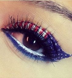 American Flag Eyes Patriotic Makeup, 4th Of July Makeup, Fashion Show Makeup, Party Make-up, Show Makeup, Green Eyeshadow, Holiday Makeup, Blue Makeup, Lip Art