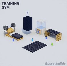 a group of furniture is shown with the words training gym