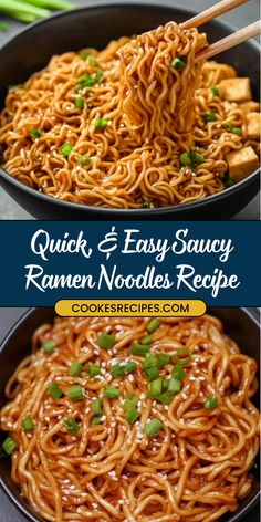 These saucy ramen noodles are a perfect 25-minute meal! Tossed in a savory, sweet, and spicy sauce, with tofu or veggies, it’s a customizable and delicious dish. Healthy Ramen Noodle Recipes Vegetarian, Gluten Free Ramen Recipes, Ramen Sauce Recipes, Sauces For Noodles, Ramen Sauce, Saucy Ramen, Healthy Ramen Noodle Recipes, Broccoli Ramen, Healthy Ramen Noodles