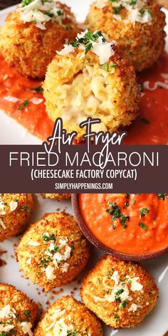 air fryer fried macaroni cheesecake factory copycath with sauce and parmesan cheese