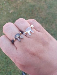 These super cute bunny rings are made in shell with a pearl or black bead base. Bunny Ring Beads, Bunny Rings, Bunny And Cat, Cat Rings, Bunny Ring, Bunny Jewelry, Bunny Stuff, Solitaire Rings, Cat Ring