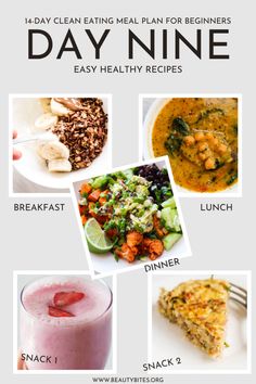 the ultimate meal guide for beginners day nine includes easy healthy meals, lunches, and desserts