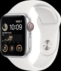 an apple watch with white sport band