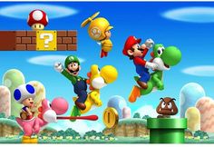 mario and luigi are in the air with their arms out to each other as they jump over an object