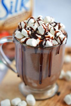 hot chocolate with marshmallows in a glass mug