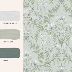 the color scheme for this wallpaper is gray and white, with green leaves on it