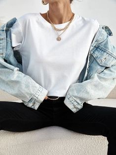 Long Sleeve Shirt Outfits, Basic Long Sleeve Shirt, Round Neck Tees, Basic Long Sleeve, Women T Shirts, Shein Style, Women Tops, Shirt Outfit, Summer Women