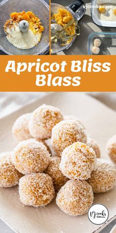 an image of apricot bliss bites being made with powdered sugar on top