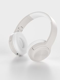 the headphones are all white and have bluetooths on each earphone's sides