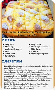 an advertisement for a pastry shop with information about the product in german and english language