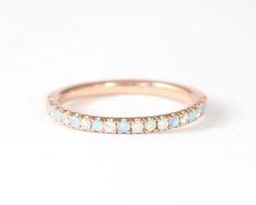 Rose Gold Thin Diamond and Opal Eternity Band, Unique Opal Ring Unique Opal Ring, London Topaz Ring, Sister Rings, Opal Wedding Band, Gold Wave Ring, Mens Skull Rings, Half Eternity Ring Diamond, Fox Jewelry, Unique Opal