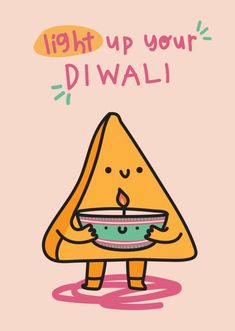 a cartoon character holding a bowl with the words light up your diwali