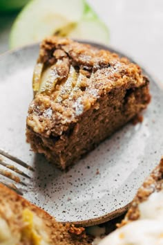 a piece of cake on a plate with a fork